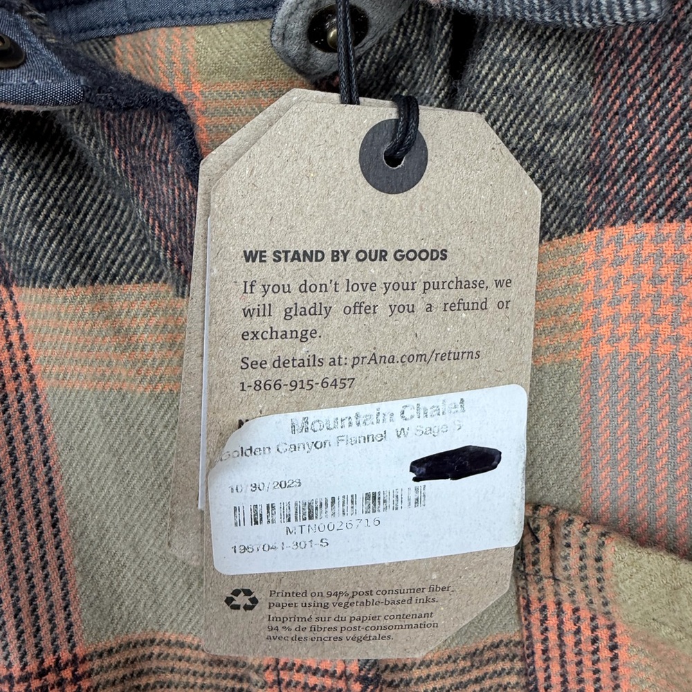 Prana Women’s Size Small Sage Golden Canyon Flannel Button Down Shirt - Picture 6 of 15